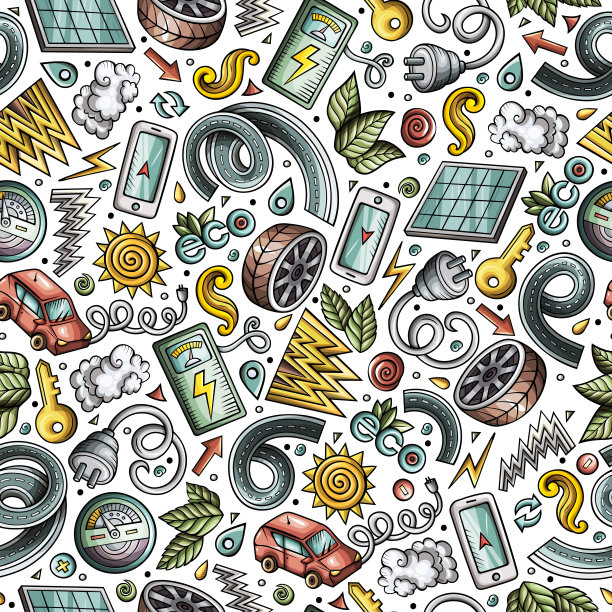 卡通可爱手绘电动汽车无缝图案图片下载