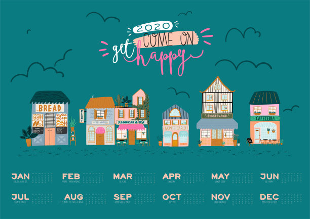 墙上的日历。2020年度计划与所有月。图片下载