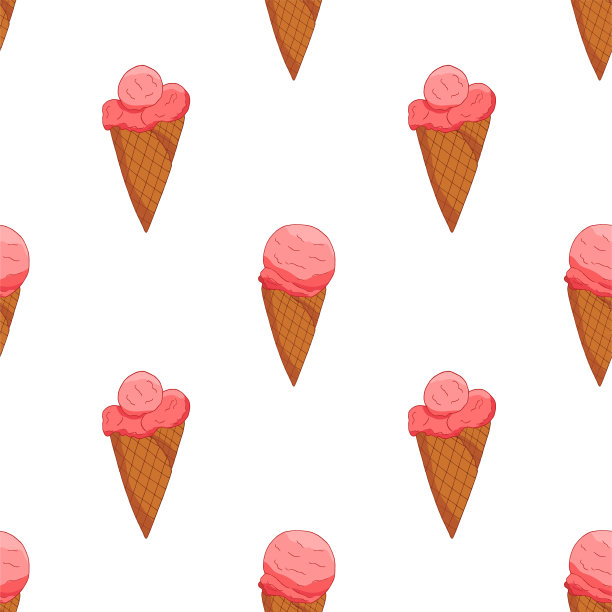 粉色草莓冰淇淋无缝图案。图片下载