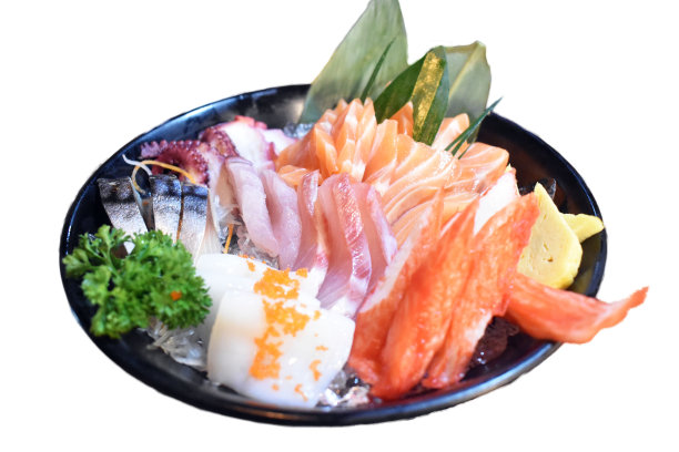 生鱼片海鲜隔离白色背景，日本食品图片下载