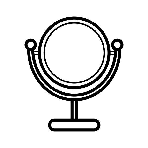 黑白图标是一个简单的线性时尚迷人的圆镜，用于双面化妆，与放大镜的效果相匹配，用于美容指导。矢量图图片下载