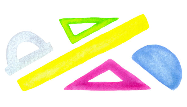 水彩插图的标尺设置孤立的白色背景图片下载