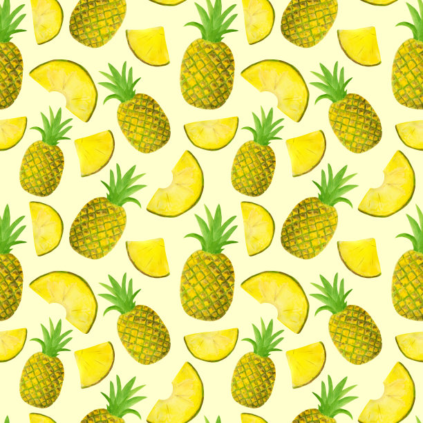 水彩菠萝无缝图案图片下载