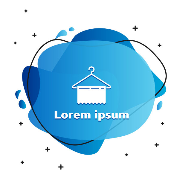 白色衣架衣柜图标孤立在白色背景。干净的毛巾的迹象。衣帽间图标。衣服服务的象征。衣服衣架的迹象。带有液体形状的抽象横幅。矢量图图片下载