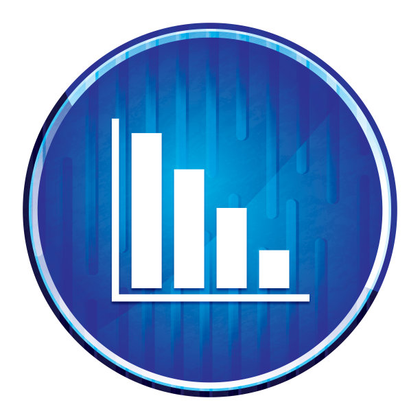 统计下降图标现代霓虹蓝色圆形按钮图片下载