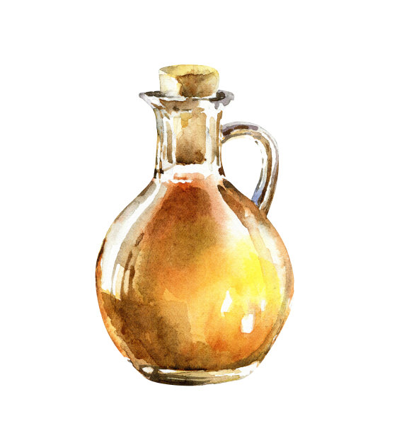 水彩橄榄油瓶孤立的白色背景图片下载