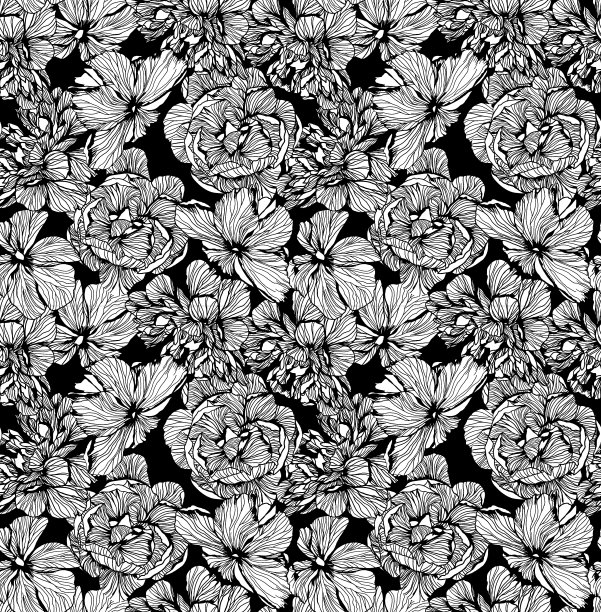 单色抽象花卉无缝模式库存插图图片下载