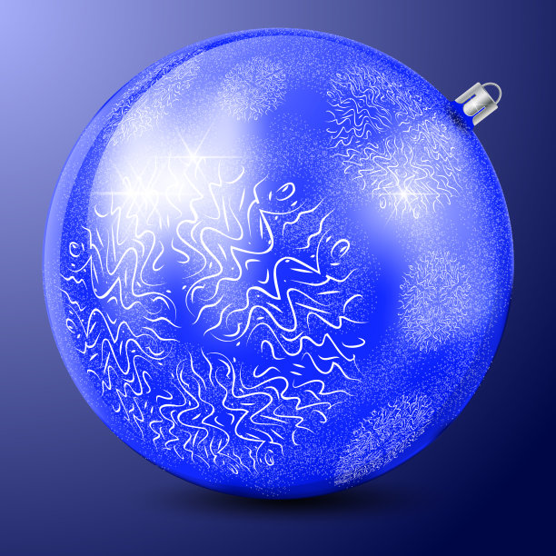 玻璃球，雪花和蓝色的雪。现实的向量图像的圣诞球与模式。圣诞装饰。图片下载