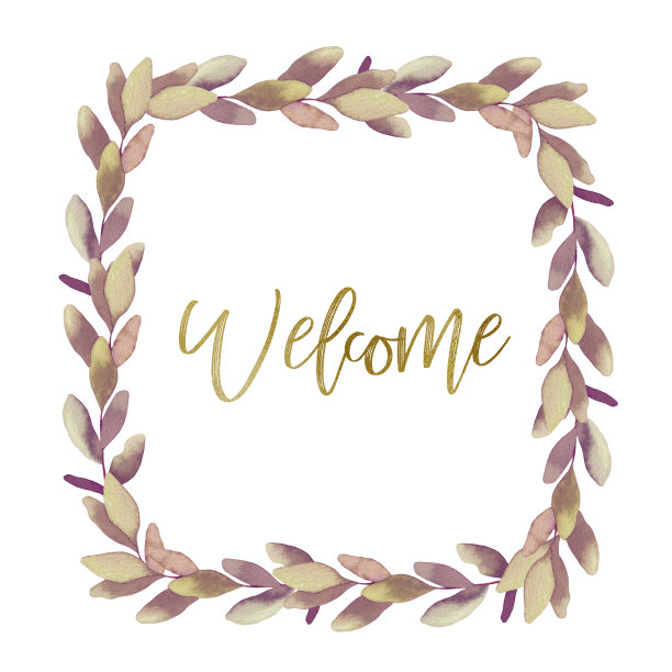 桉树框架和金色欢迎文本。植物插图。秋季时装图片下载