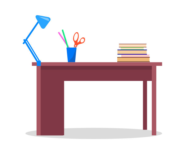 有书、文具和灯的教师桌图片下载
