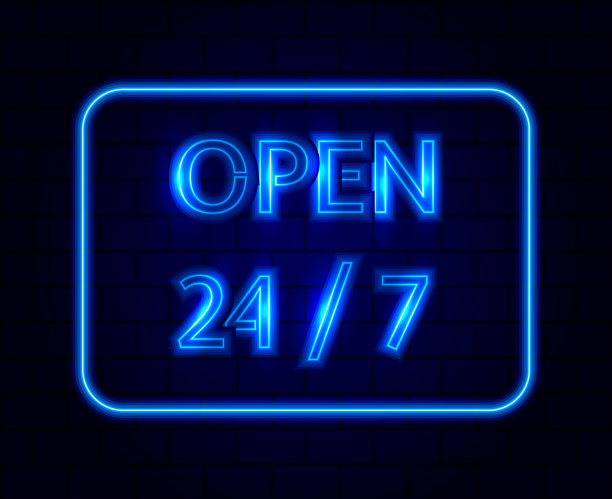 砖墙，招牌全天候开放。矢量插图。图片下载