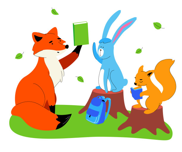 动物在学校-平面设计风格插图图片下载