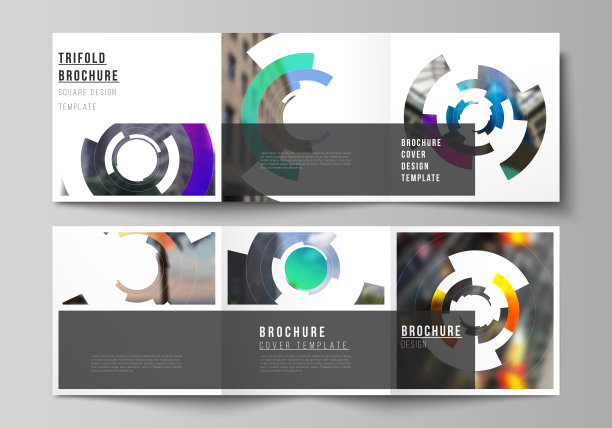 最小矢量可编辑布局的方形格式涵盖设计模板三倍的小册子，传单，杂志。未来主义设计的圆形图案，圆形元素形成几何框架的照片图片下载
