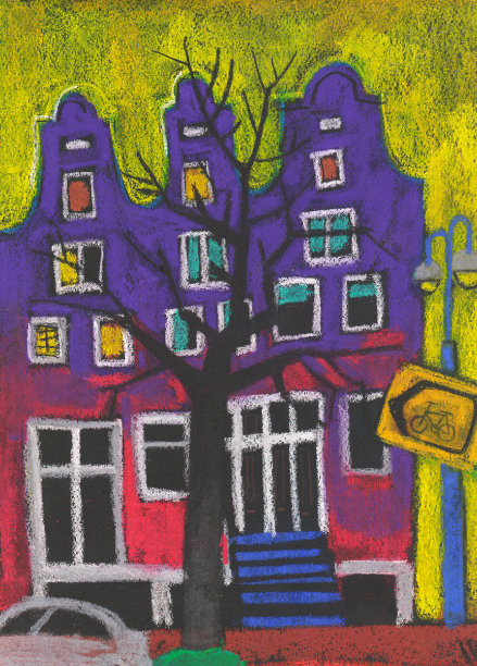 色彩柔和的明亮艺术品，阿姆斯特丹街道的现代建筑图片下载