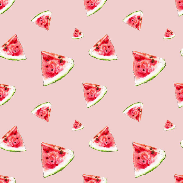 水彩无缝模式从红色多汁西瓜片。草图。手绘食物插图。图片下载