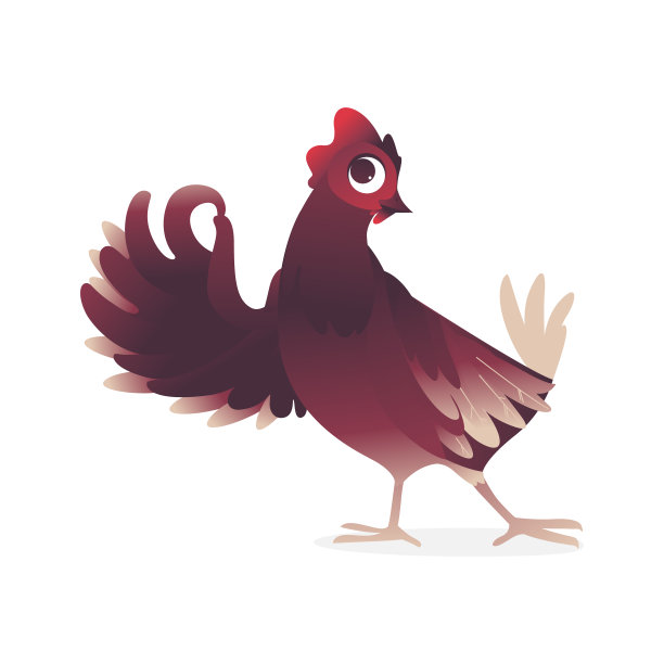 鸡卡通人物矢量插图站和显示良好的姿态与翅膀和羽毛。图片下载
