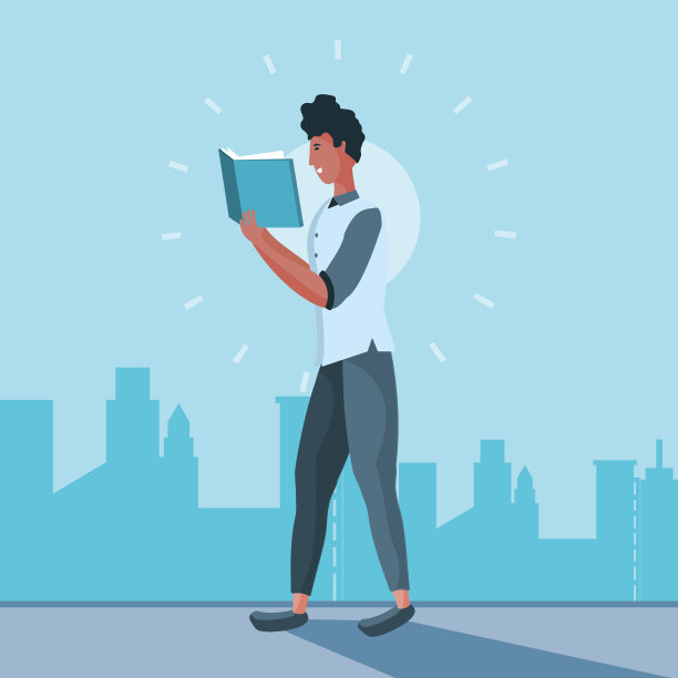 年轻人在城市风景中读书图片下载