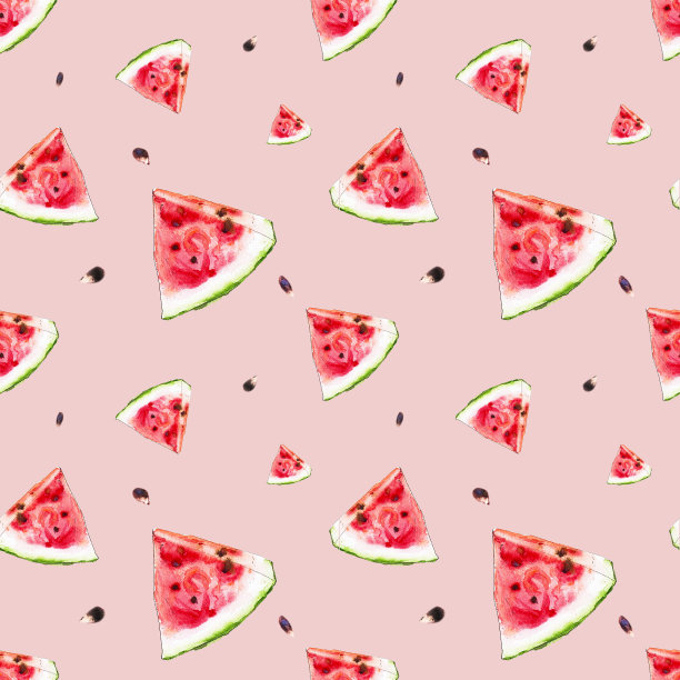 水彩无缝模式从红色多汁西瓜片。草图。手绘食物插图。图片下载
