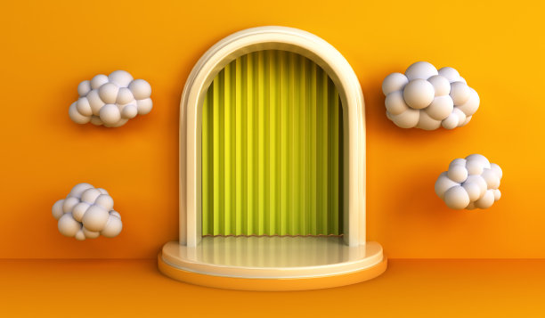 简单的几何单一裙房粉彩场景最小设计产品显示裙房3d渲染图片下载