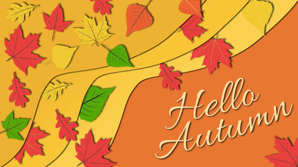 简单的平面设计插图在温暖的颜色色调多彩的秋叶。图片下载