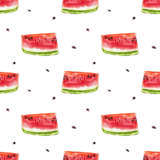 水彩无缝模式从红色多汁西瓜片。草图。手绘食物插图。图片下载