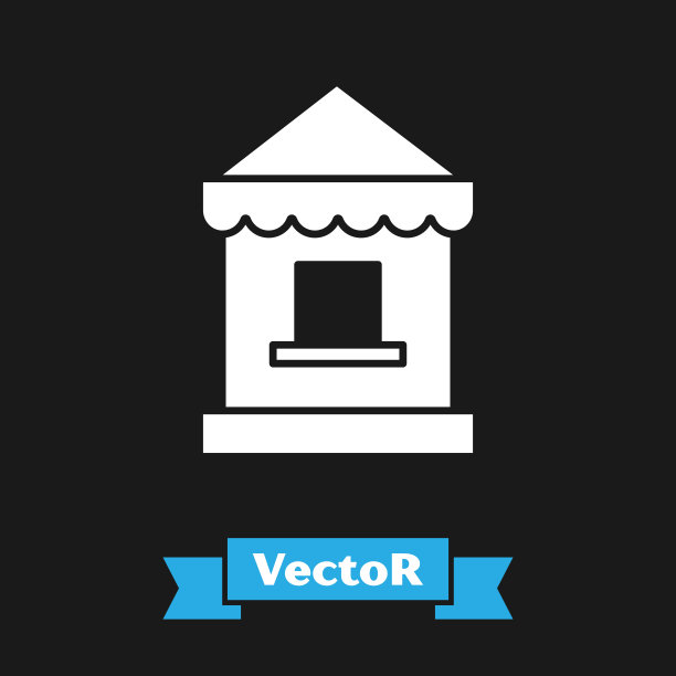 白色售票处图标孤立在黑色背景。售票亭出售景点和体育门票。矢量图图片下载