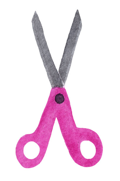 水彩插图的粉红色尖锐学校剪刀孤立在白色的背景图片下载