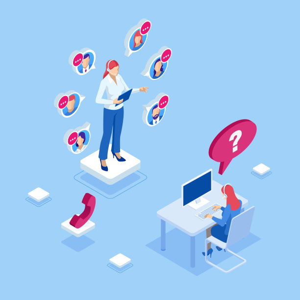 等距通信支持电话接线员，呼叫中心和客户服务帮助台。服务台顾问在免提电话上通话。图片下载