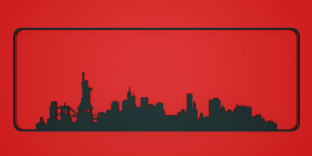 天际线城市剪纸纽约。3D渲染图片下载