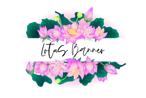 矢量横幅模板为您的文本引用荷花和叶子手绘插图与水彩模仿。明亮的睡莲背景图片下载