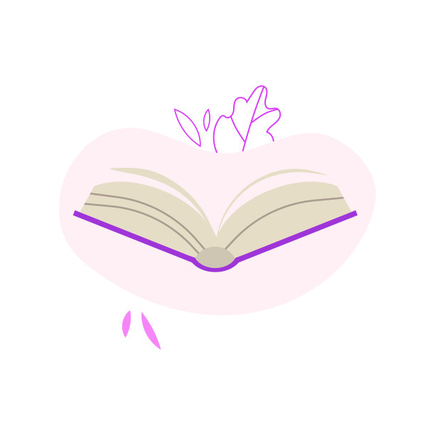 打开书与紫罗兰精装和纸页孤立的白色背景与装饰。素材图片