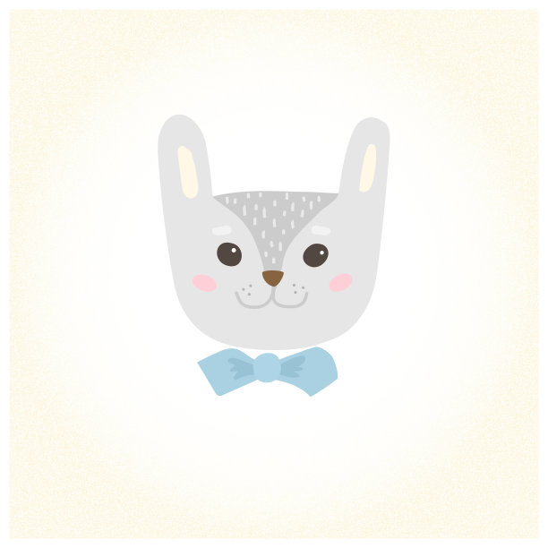 可爱的卡通人物兔子在领结。酷图片是伟大的儿童产品:衣服，纺织品，明信片，文具产品和其他东西。矢量插图。图片下载