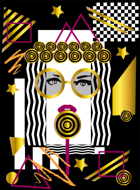 艺术，抽象的背景，一个吃棒棒糖的女孩，金色和黑色图片下载