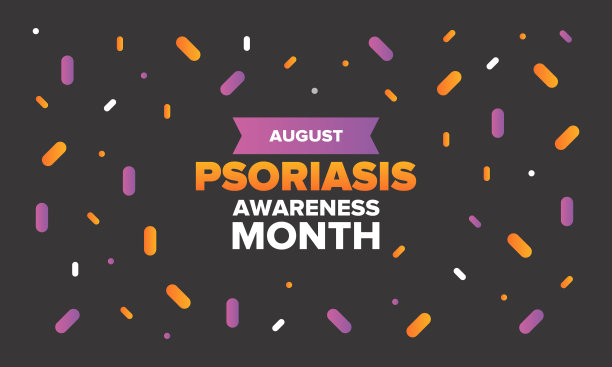 8月牛皮癣宣传月。教育，告知，预防在美国。皮肤病学，皮肤身体问题。卫生保健。兰花和橙色丝带。海报、卡片、横幅和背景。向量图片下载