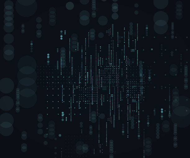 科技暗色背景矢量插画：矩阵二进制计算机代码，下落的点素材图片