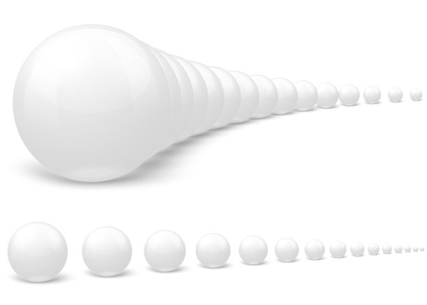 不同大小的矢量白球，排成一排图片下载
