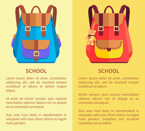 学校背包的男孩和女孩蓝色和粉红色图片下载