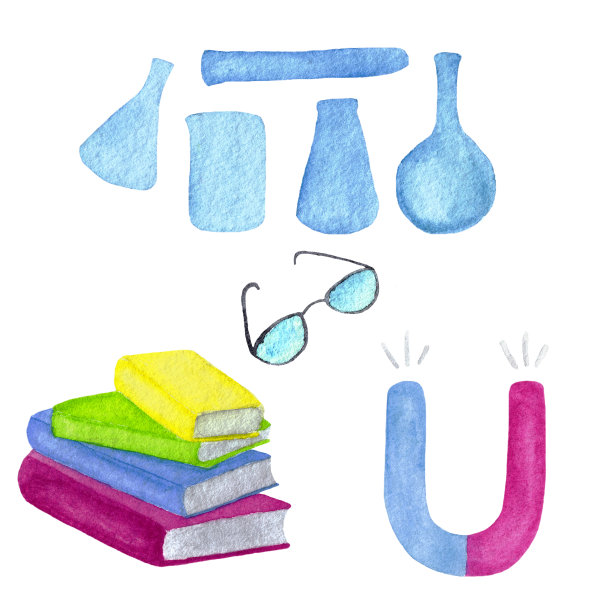 水彩插图的科学对象设置孤立的白色背景图片下载