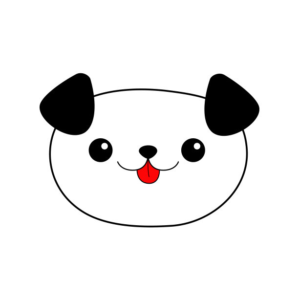 狗头脸。线性剪影图标。轮廓线。可爱的卡通小狗。卡哇伊的动物。有趣的小狗宝宝。爱的贺卡。平面设计。白色背景。孤立。图片下载