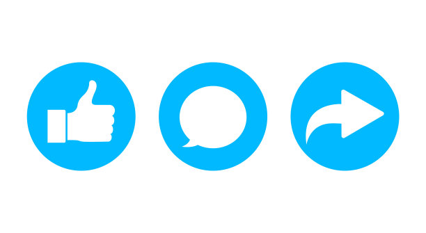 评论，分享，喜欢按钮图标。为社交媒体张贴点击符号。评论按钮，像图标，共享符号在平面风格。向量图片下载