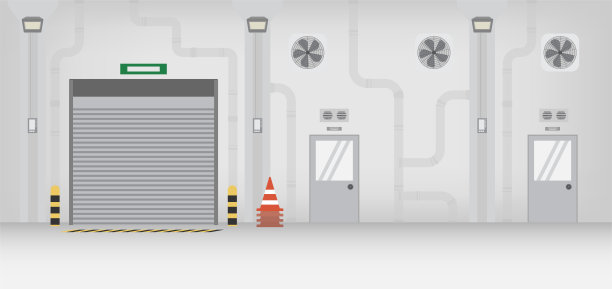 工厂内部装有卷帘门图片下载