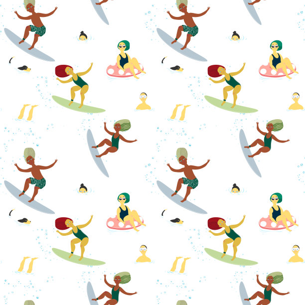 人们在海上，绕着圈游泳，在冲浪板上，晒日光浴，潜水，一只狗在水里游泳，一个人戴着水下面具图片下载