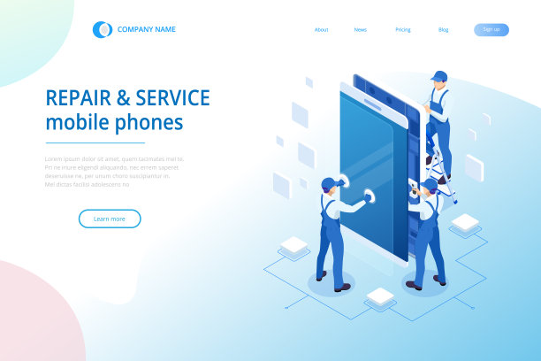 等距智能手机维修服务概念。电子产品维修服务。当天手机修复登陆页网站模板。图片下载