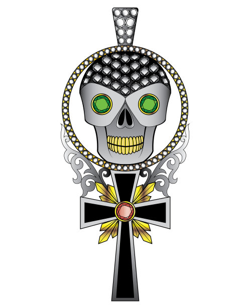 珠宝设计骷髅十字架吊坠。图片下载