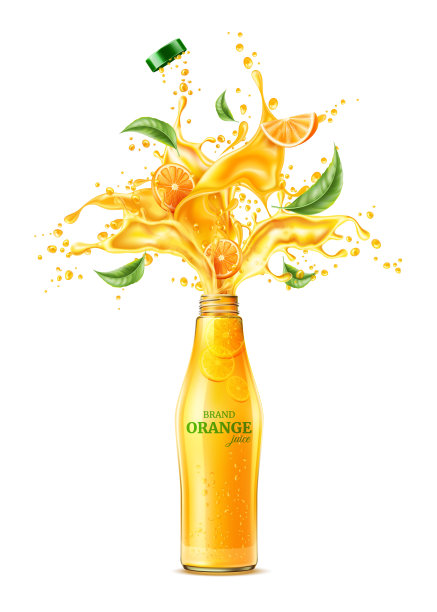 矢量3d橙汁喷溅流动液体图片下载