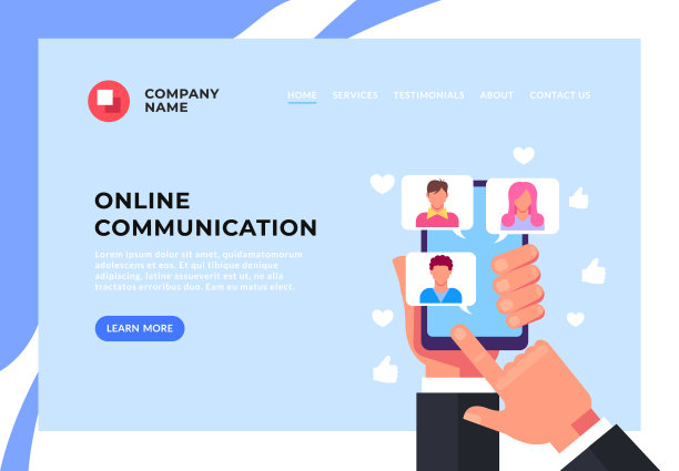 人们通过智能手机上网聊天，男人，女人，朋友，爱人。网上网络传播横幅海报的概念。矢量设计平面卡通插图图片下载