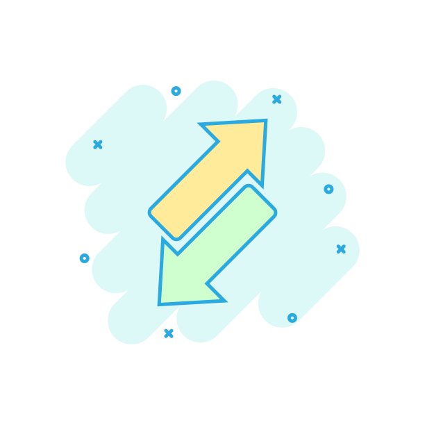 反向箭头符号图标的漫画风格。在白色隔离背景上刷新矢量卡通插图。重新装填商业概念的飞溅效果。图片下载