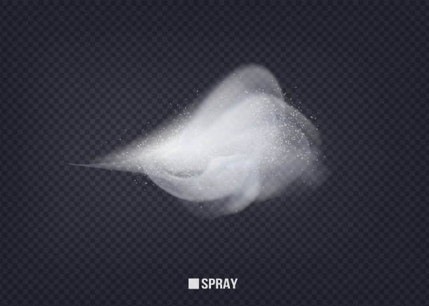 香水广告喷雾。神奇的效果。美丽，优雅的元素为您的设计。空气的水雾，雾，雾隔离在黑色透明的背景。向量。图片下载