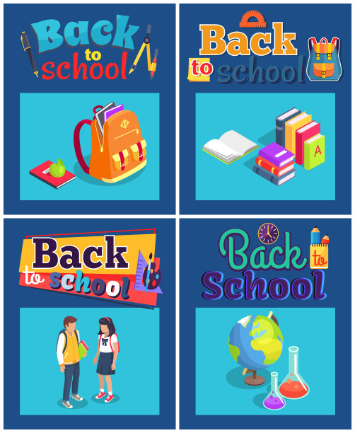 返回学校的海报与各种对象图片下载