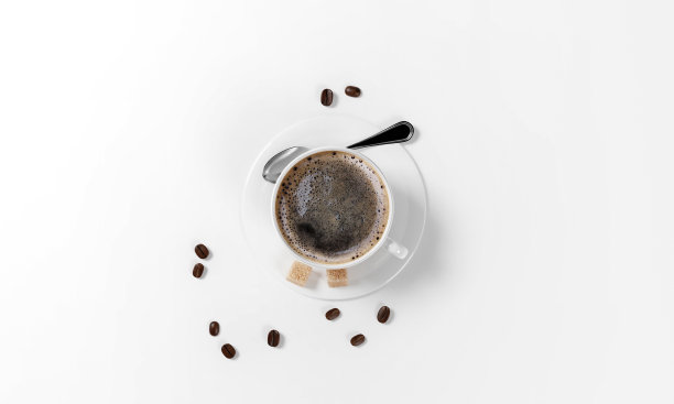一杯咖啡与咖啡豆，3d渲染图片下载